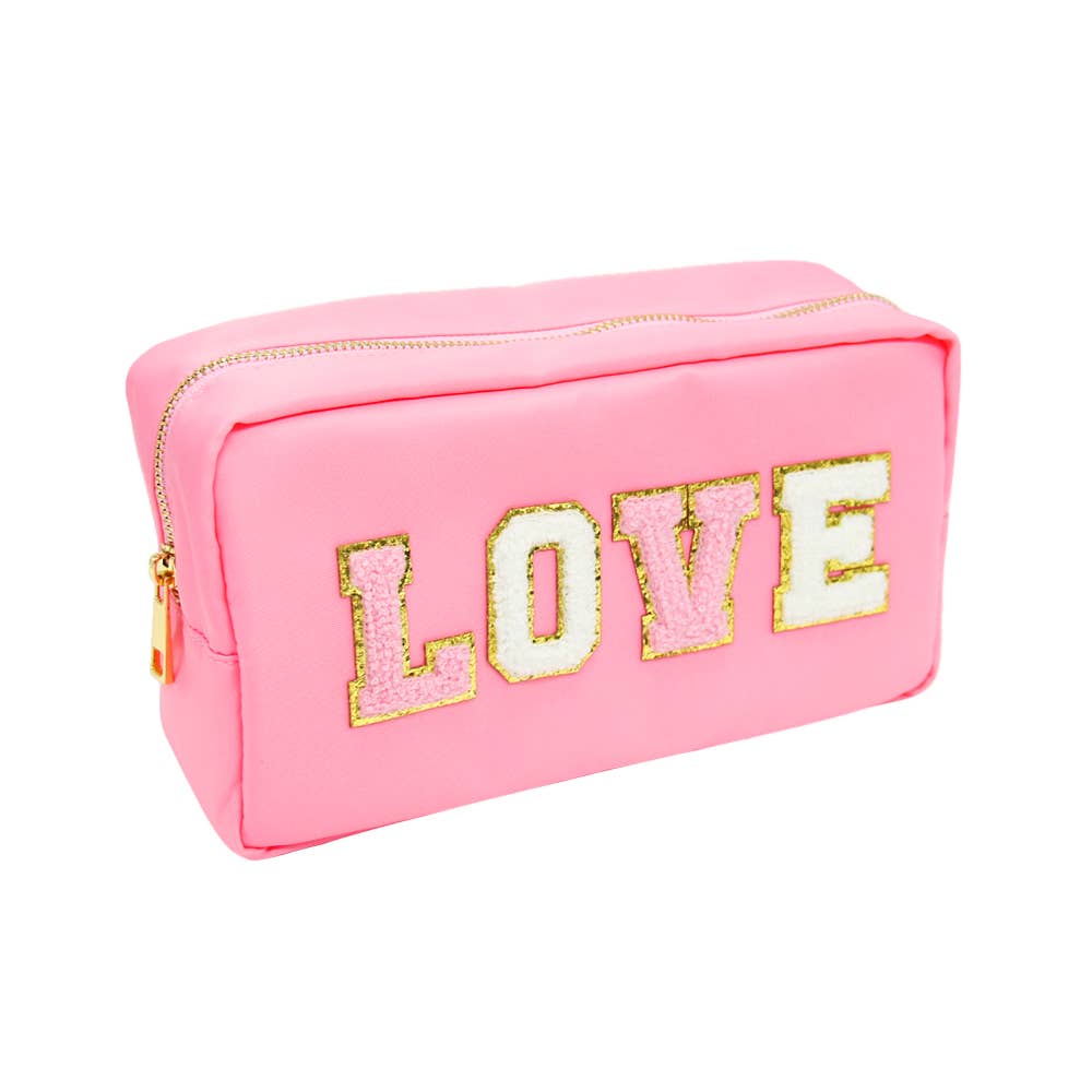 Varsity Collection Nylon Cosmetic Bag Pink Love Chenille