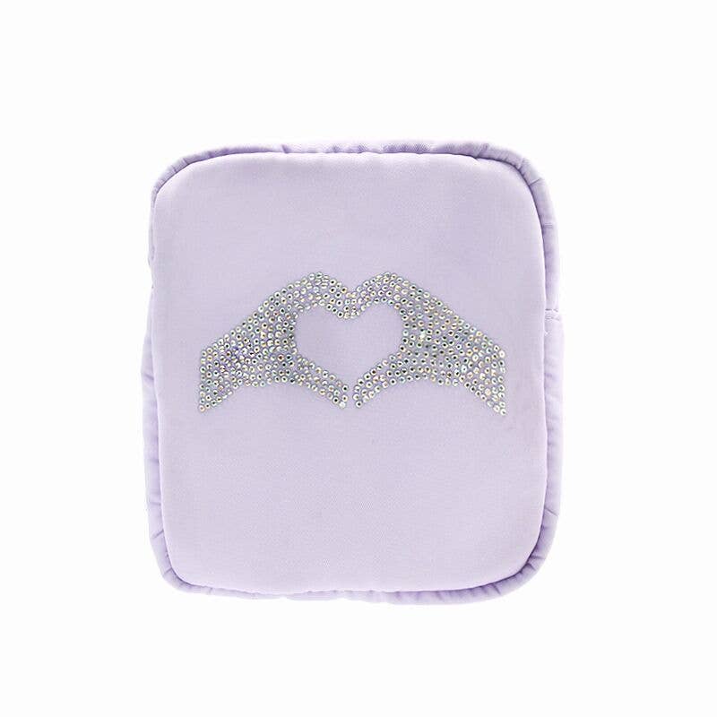 Varsity Collection Nylon Heart Hands Rhinestone Cosmetic Bag