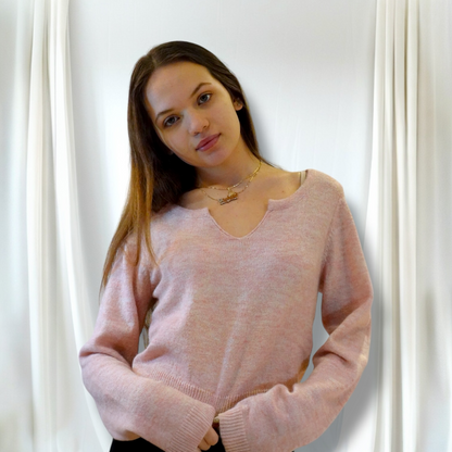 PLAIN NECKLINE POINT KNIT SWEATER CROP TOP