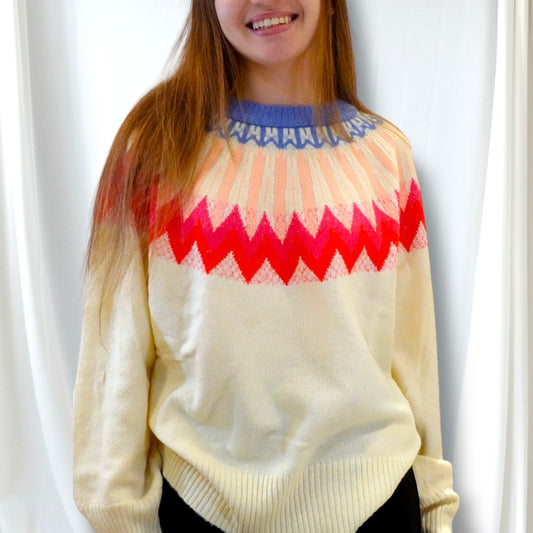 Multi Color Fair Isle Pattern Round Neck Sweater