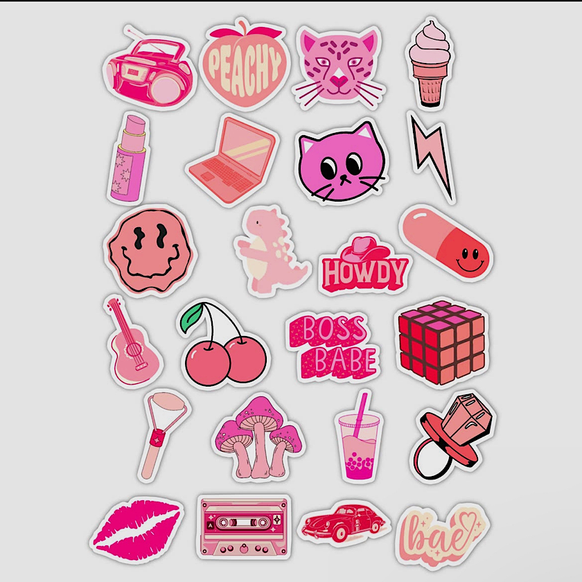 Fashion Stickers Bundle PNG. Fashion Pink Stickers. Girl PNG
