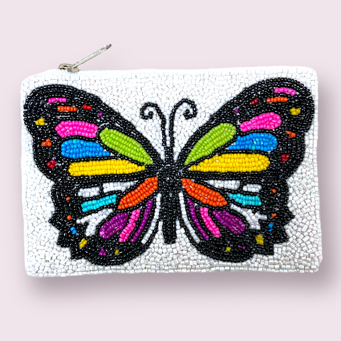 Rainbow Butterfly Seed Bead Coin Purse